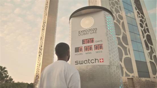 Swatch official Expo 2020 countdown clock at Dubai Frame