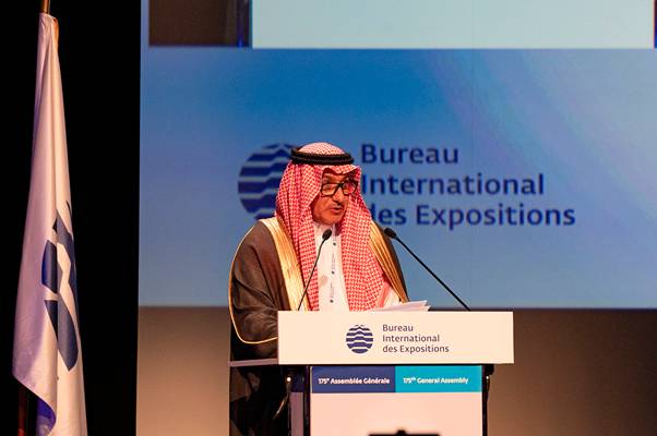 Abdulaziz Alghannam, Senior Director General of Expo 2030 Riyadh, addressing the 175th General Assembly of the BIE